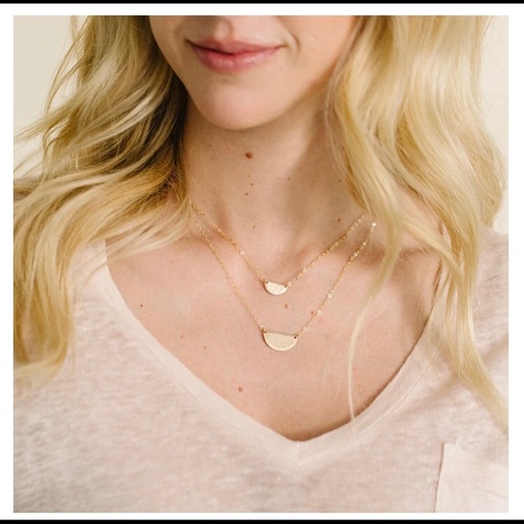 Sterling Silver Mini Hammered Half Moon Necklace - Picture 2 of 5